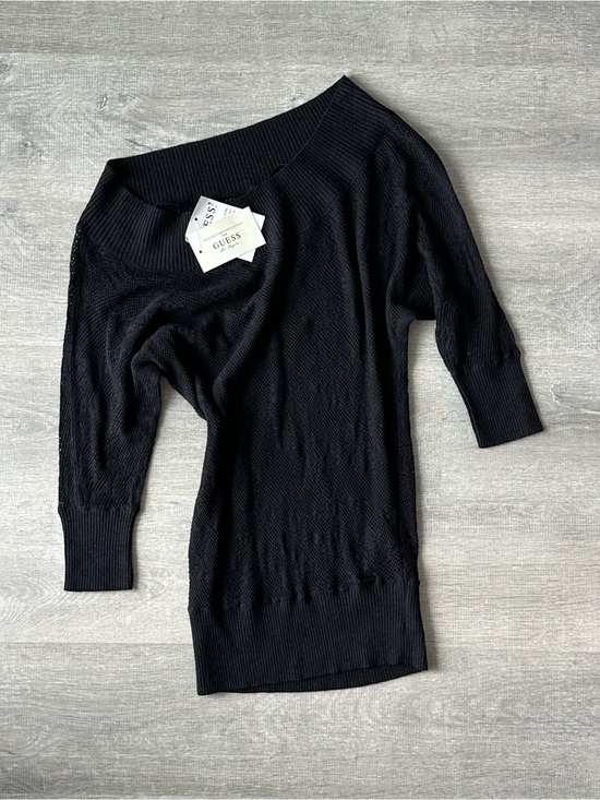 Guess Sweaters - NWT Vintage GUESS Black Linen Off-Shoulder Knit Sweater 3/4 Sleeve Sheer